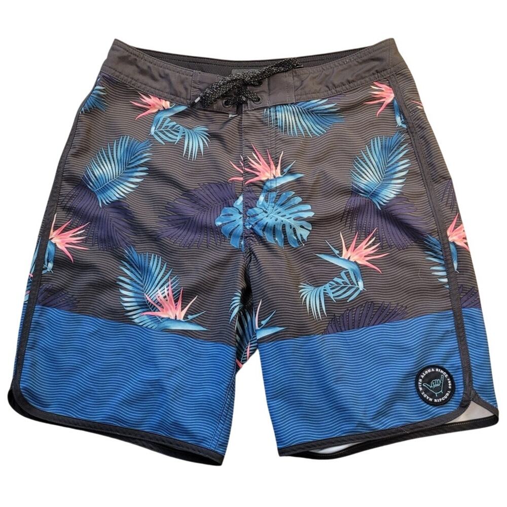 Rip Curl Mirage Boardshorts 27 Gray Floral Stretch Beachwear Surf Swim Coastal